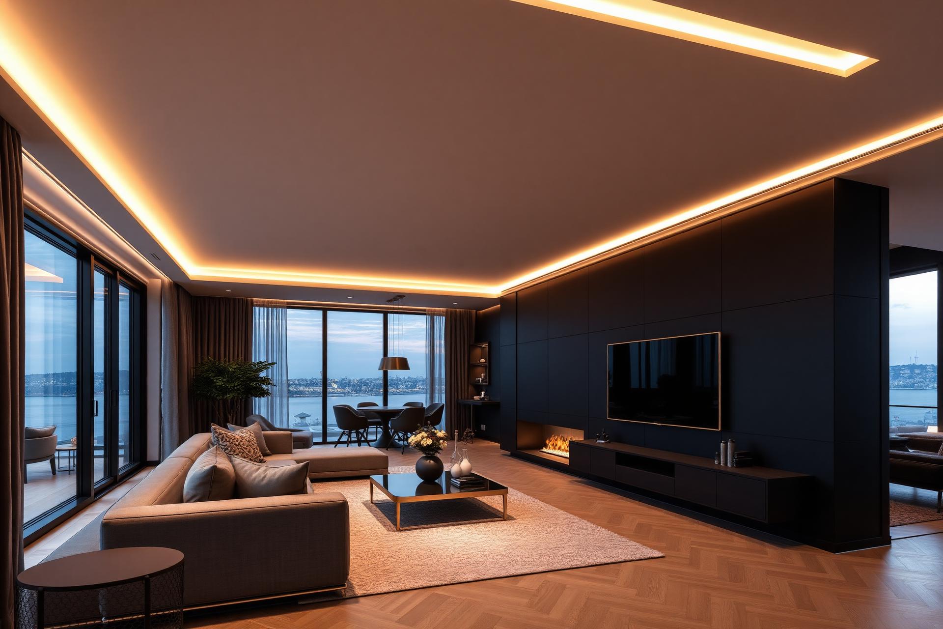 İstanbul lüks salon iç mekân — alçıpan asma tavan ve gizli LED aydınlatma